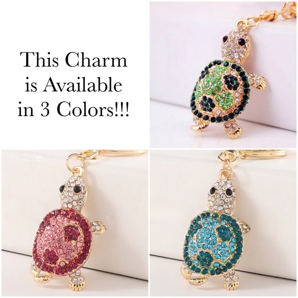 Blue and Silver Crystal Turtle Keychain Charm - Picture 16 of 16